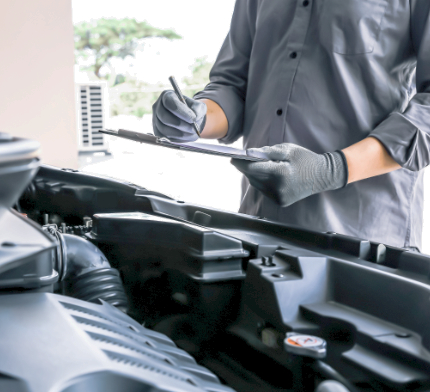 Close-up hand auto mechanic using the wrench to repairing car engine